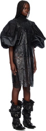 Junya Watanabe Black & Gray Polyester Scalloped Lace X Nylon Rip-Stop Midi Dress