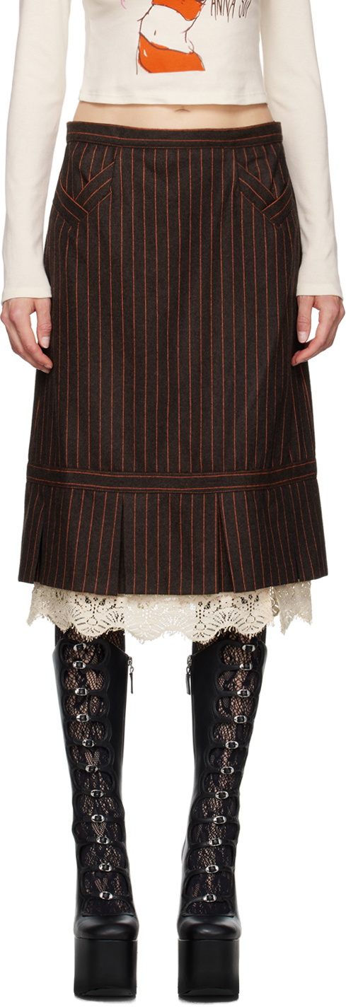 Anna Sui Brown Pinstripe Midi Skirt Anna Sui