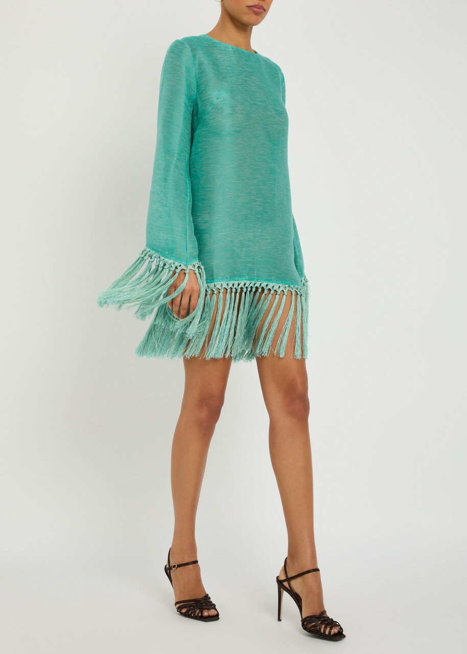 Taller Marmo Claudia Linen-blend Mini Dress Aqua