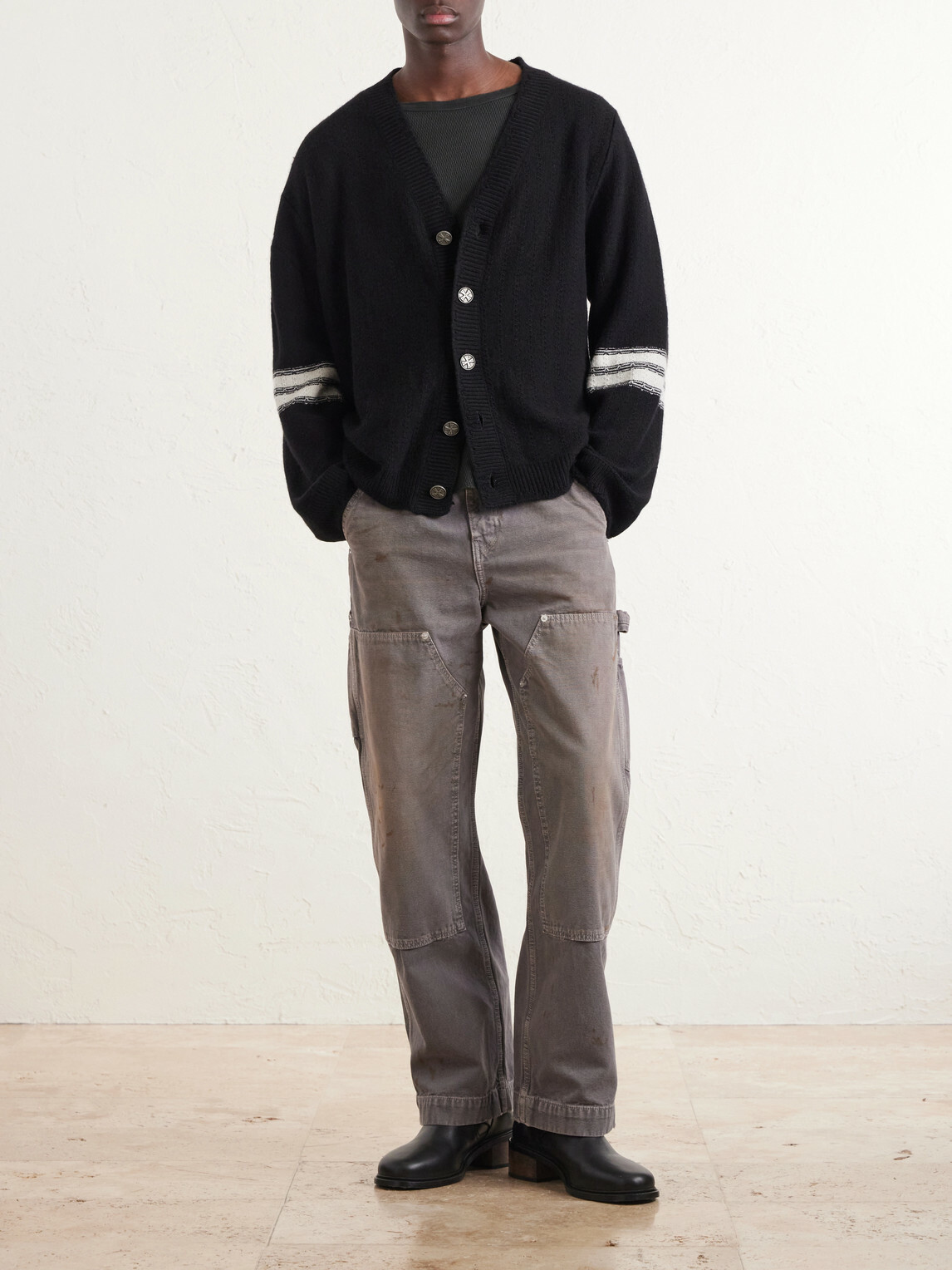 Enfants Riches Déprimés - Striped Cashmere Cardigan - Black