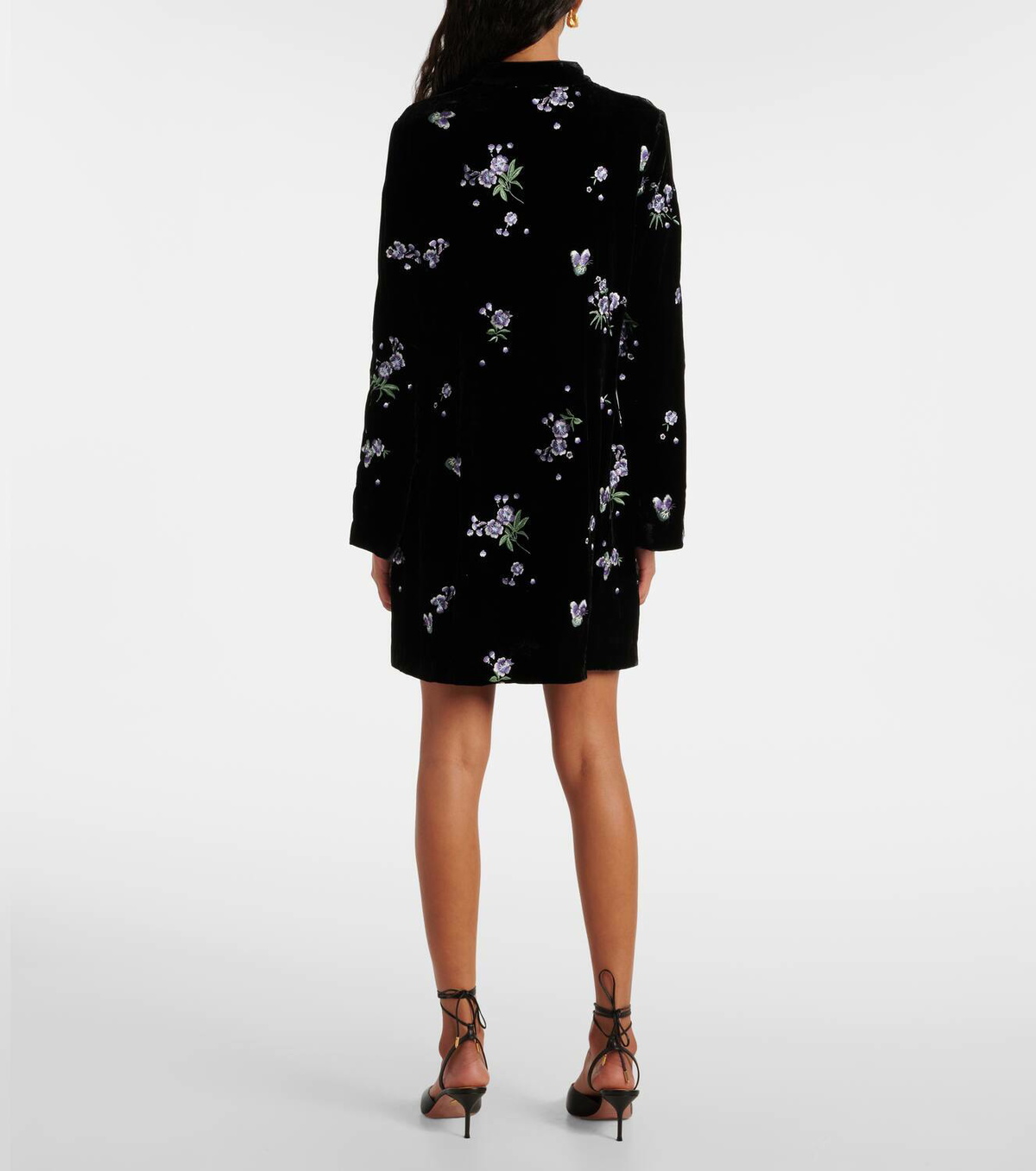 knee length dresses for ladies Calla Silk-Velvet Mini Dress in Dandy Embroidery Deep Navy main image 0