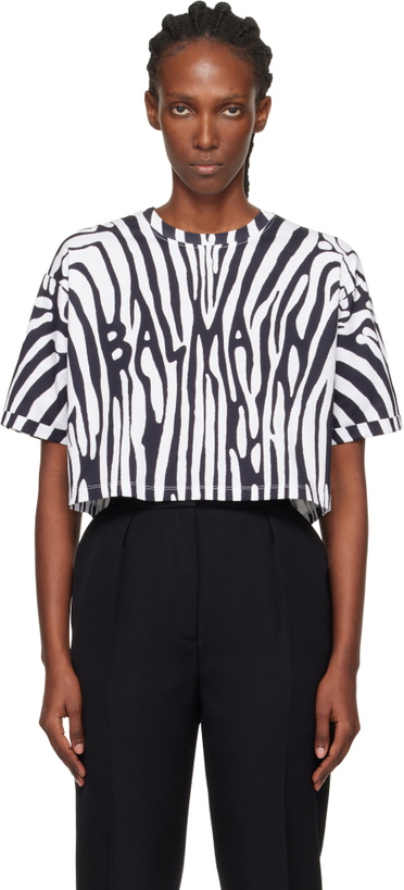 Photo: Balmain White & Black Zebra 'Balmain' T-shirt