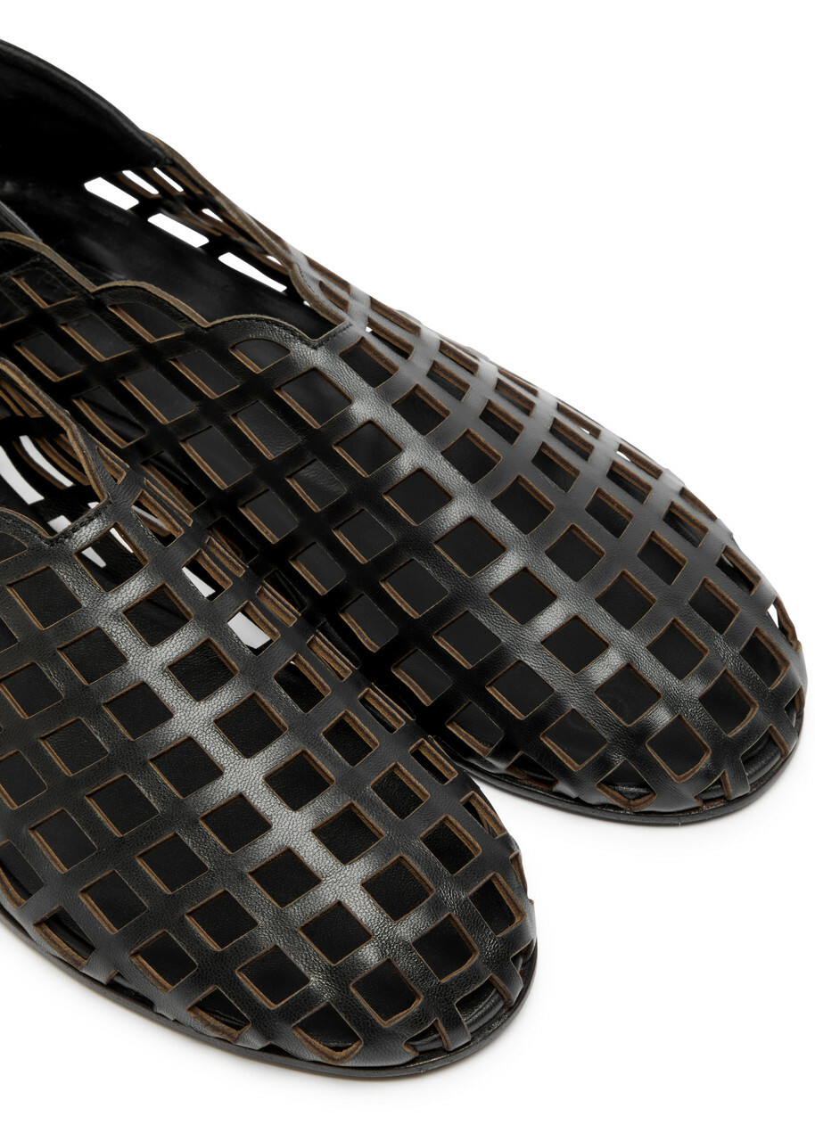 Gia Borghini Peek-a-boo Leather Ballerina Flats Black