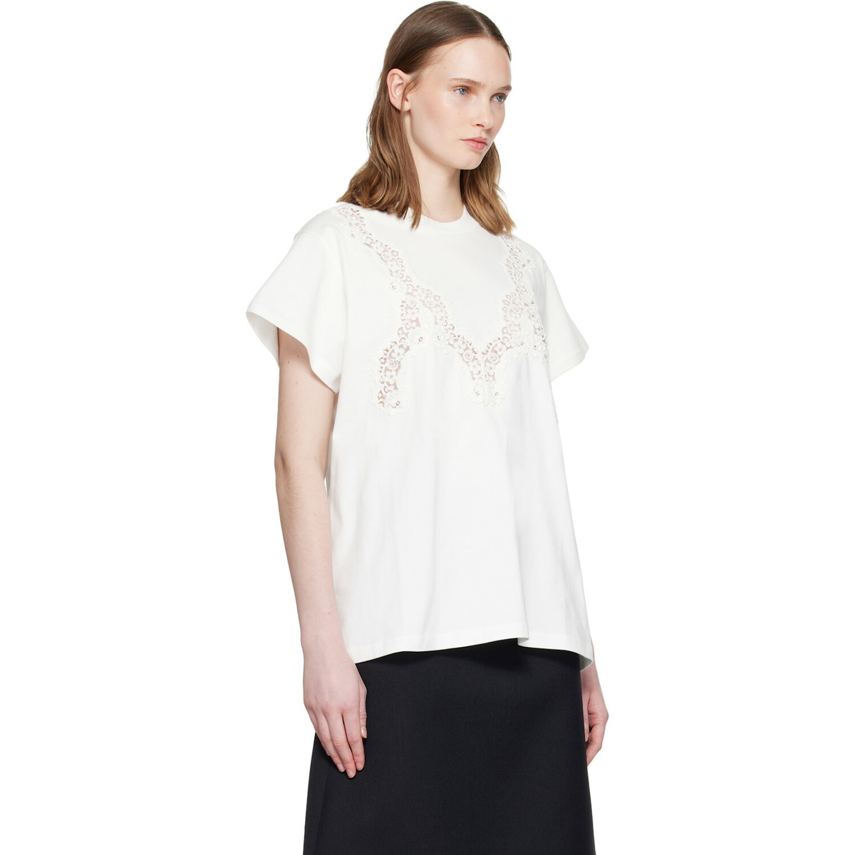 Stella McCartney White Lace Mix Washed Jersey Cotton T-shirt