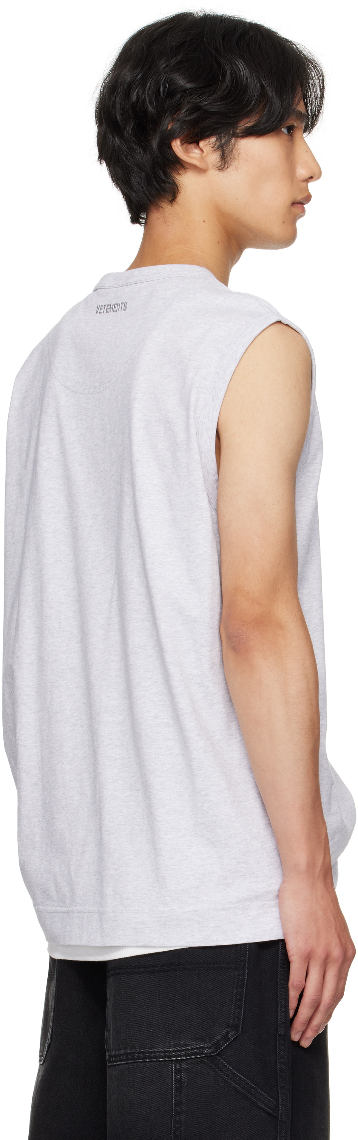 VETEMENTS Gray Oval Logo Jersey Tank Top