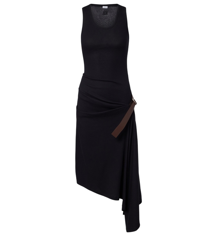 Photo: Loewe Belted ribbed-knit draped cotton-blend midi dress