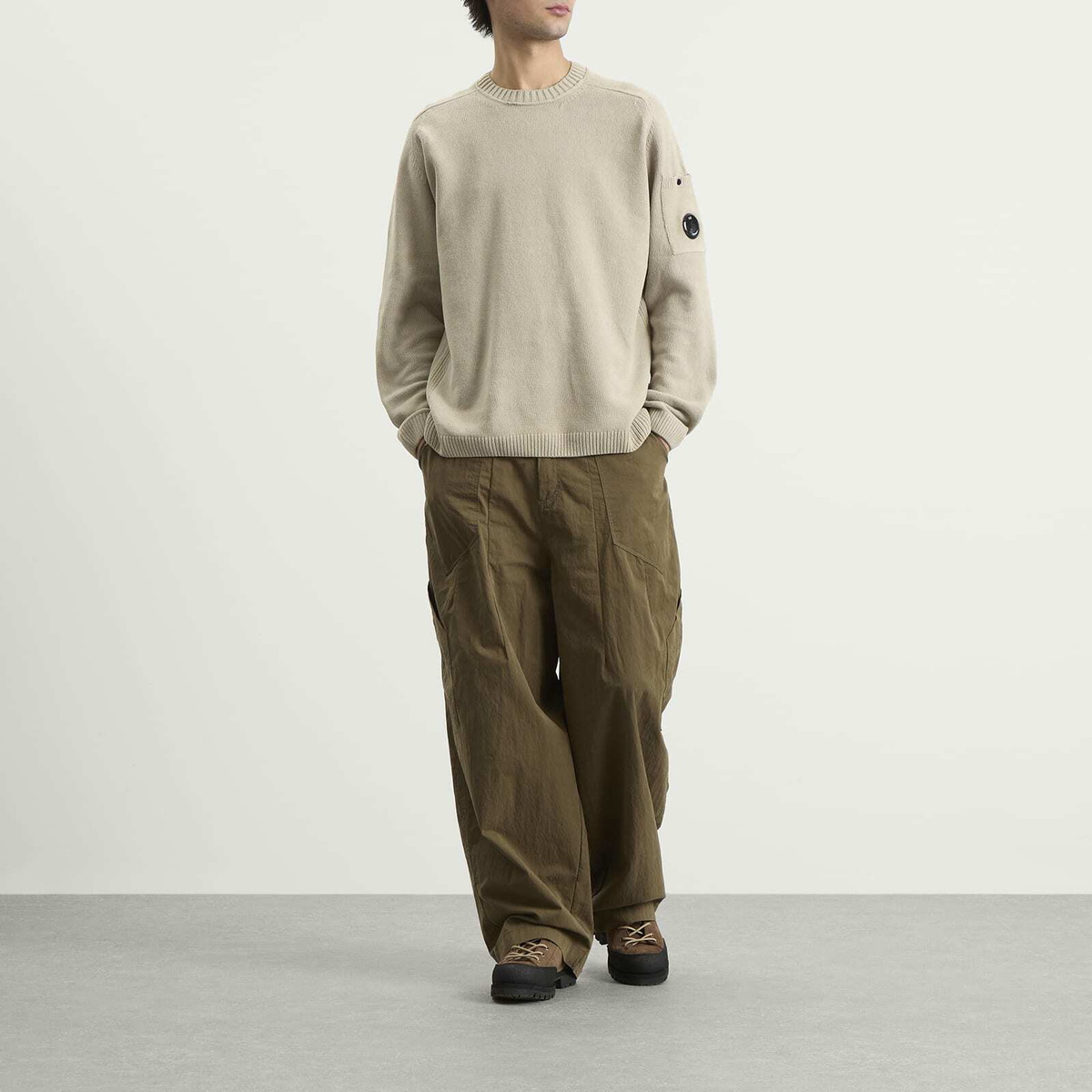 C.P. Company Men's Cotton Chenille Crewneck Lens Sweater in Dove