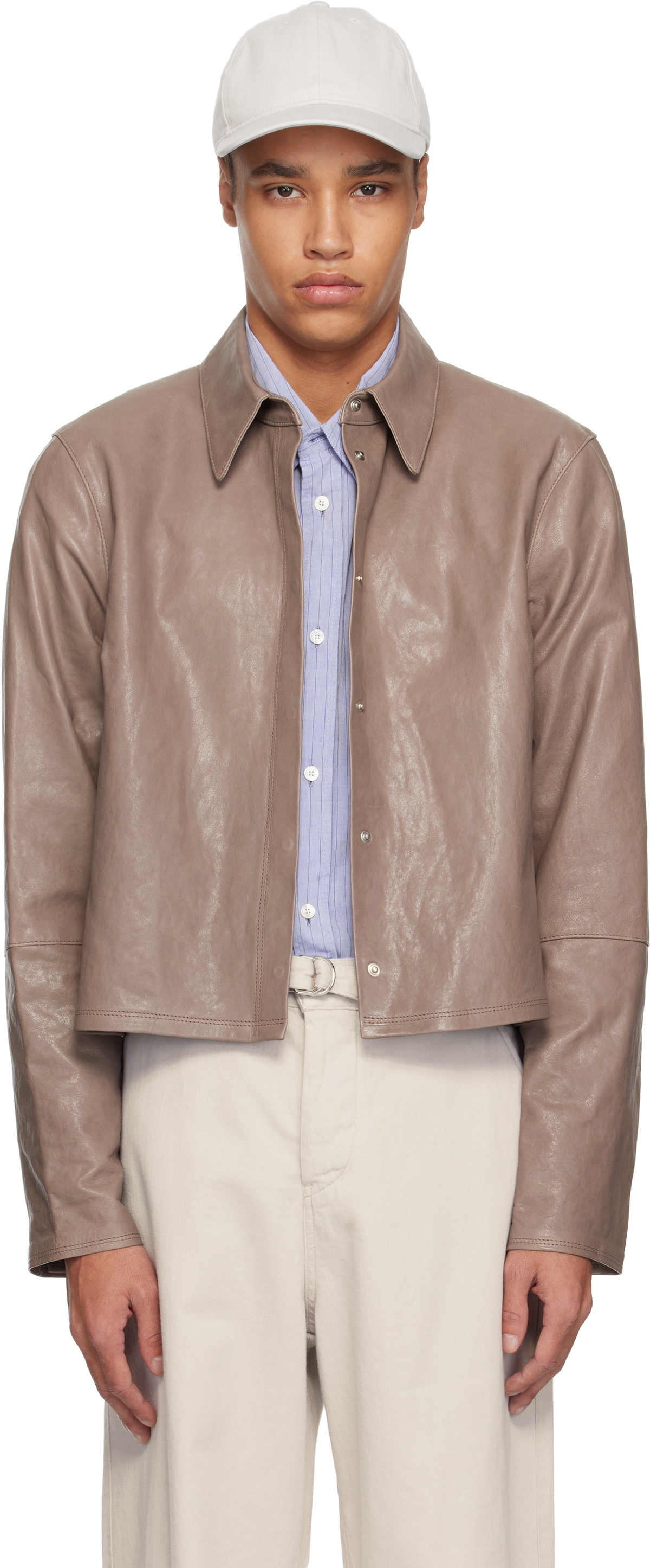 Taupe Auto Leather Shirt by OUR LEGACY on Sale