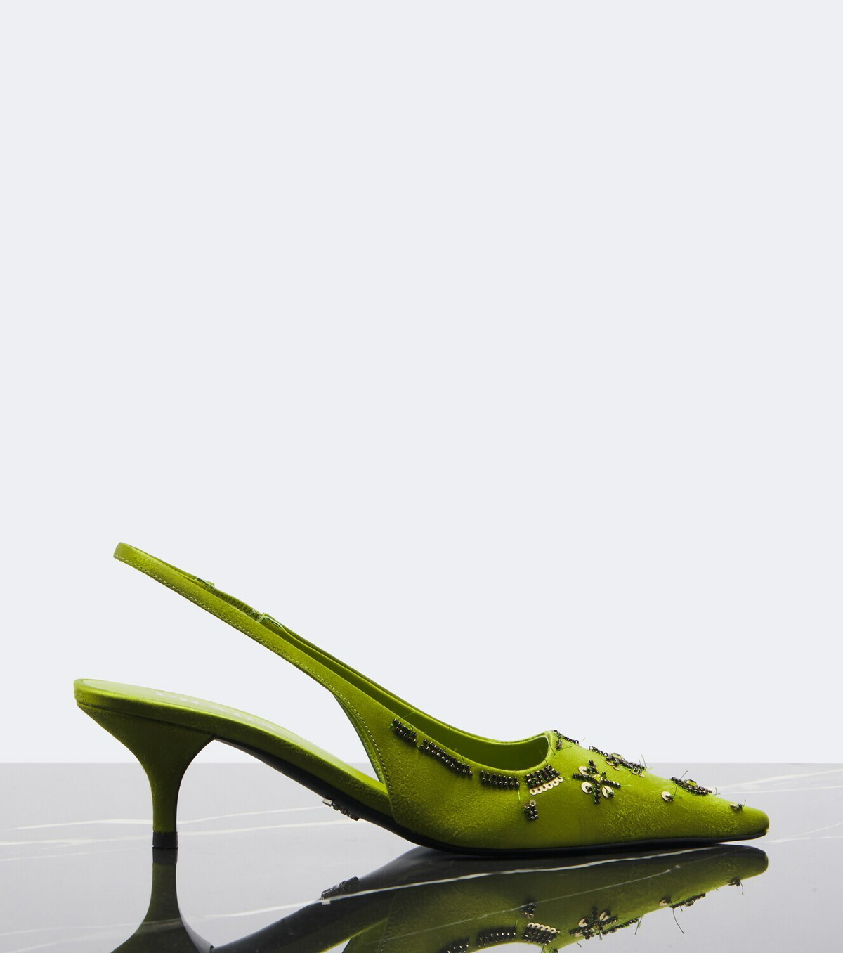 Prada Embellished satin slingback pumps