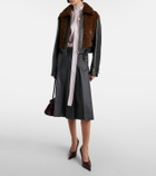 Prada Belted shearling-trimmed leather jacket