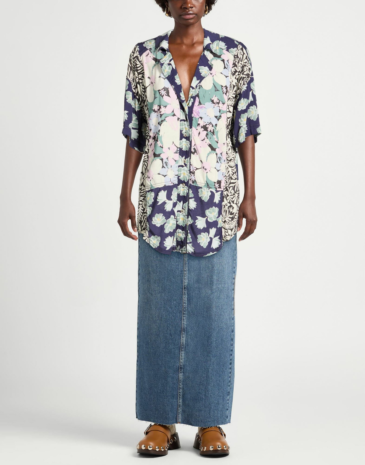 Free People Womens Shirt Midnight in Blue