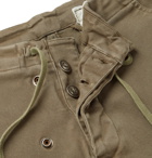 Greg Lauren - Skinny-Fit Rivet-Detailed Cotton-Blend Twill Drawstring Cargo Trousers - Green