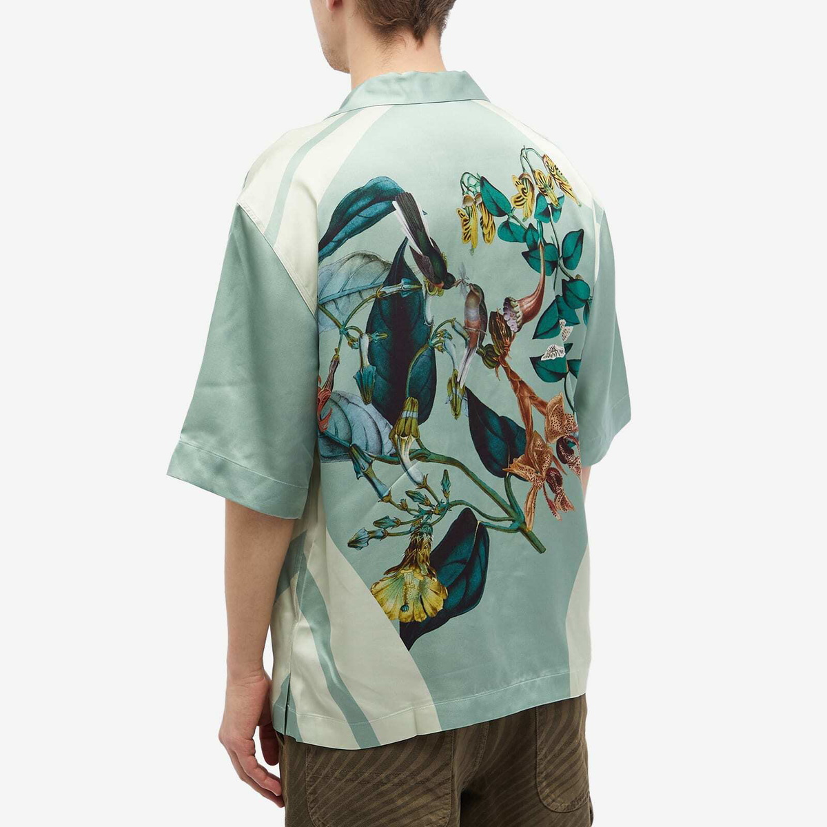 Dries Van Noten Men's Cassi Back Print Vacation Shirt in Mint