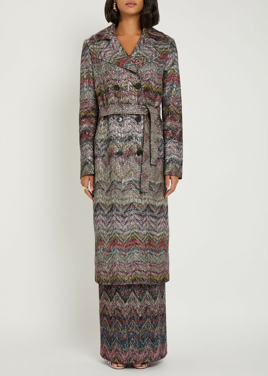 Missoni Embellished Zigzag-intarsia Trench Coat Multicoloured