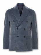 Caruso - Unstructured Double-Breasted Cotton-Blend Corduroy Suit Jacket - Blue