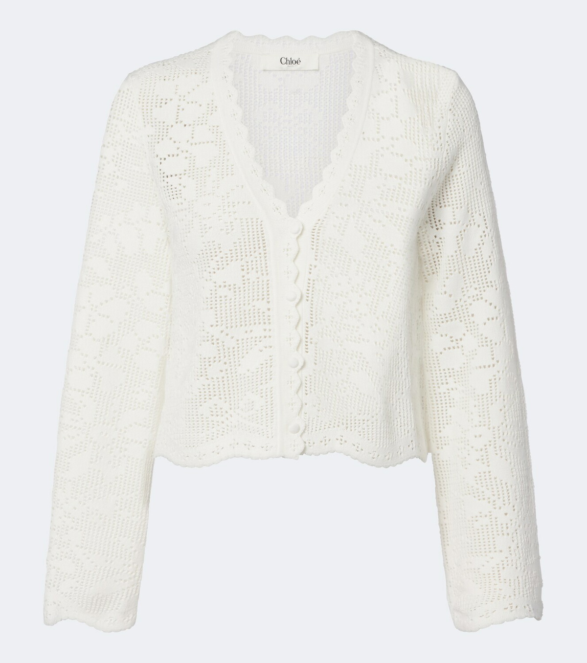 Chloé Pointelle scalloped cotton cardigan