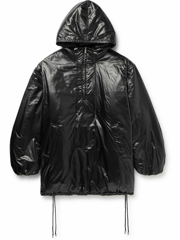 Photo: SAINT LAURENT - Oversized Logo-Embroidered Padded Shell Half-Zip Hooded Jacket - Black