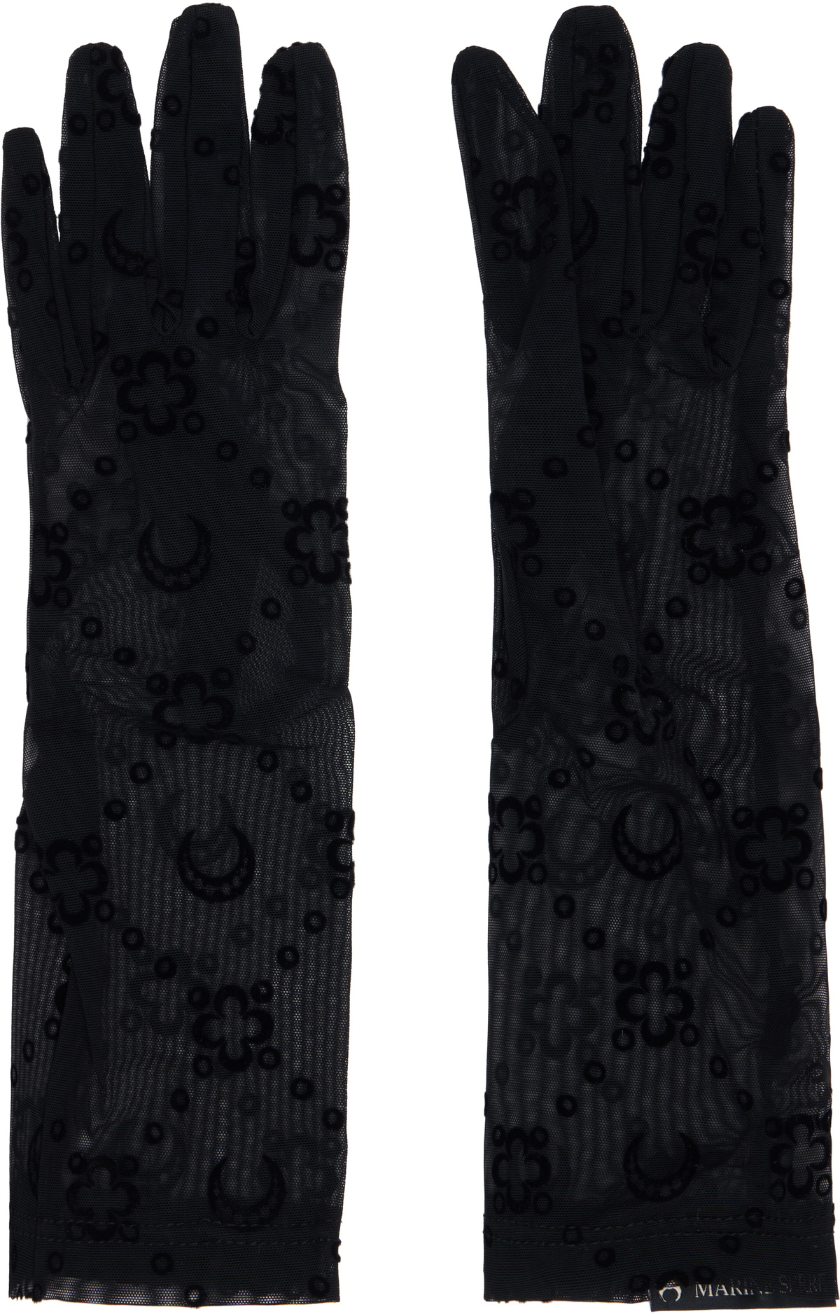 Marine Serre Black Moonogram Mesh Flock Short Gloves