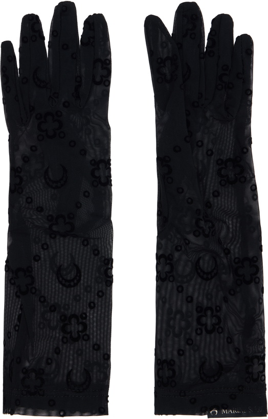 Photo: Marine Serre Black Moonogram Mesh Flock Short Gloves