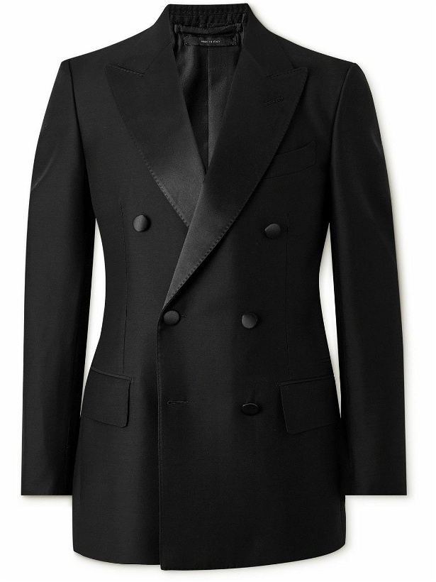Photo: TOM FORD - Double-Breasted Satin-Trimmed Wool and Silk-Blend Tuxedo Jacket - Black