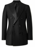 TOM FORD - Double-Breasted Satin-Trimmed Wool and Silk-Blend Tuxedo Jacket - Black