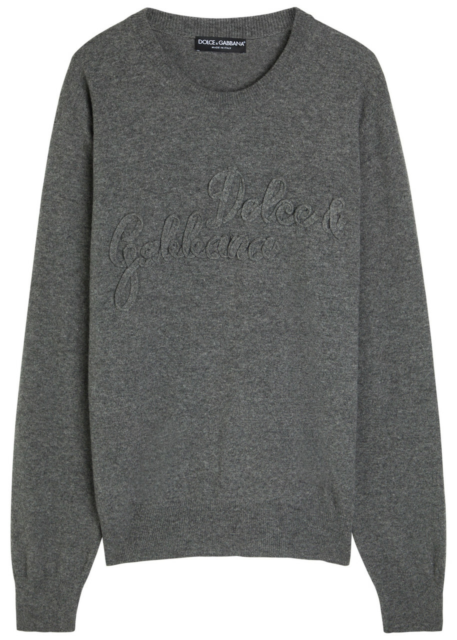 Dolce & Gabbana Logo-appliquéd Wool Sweatshirt Anthracite
