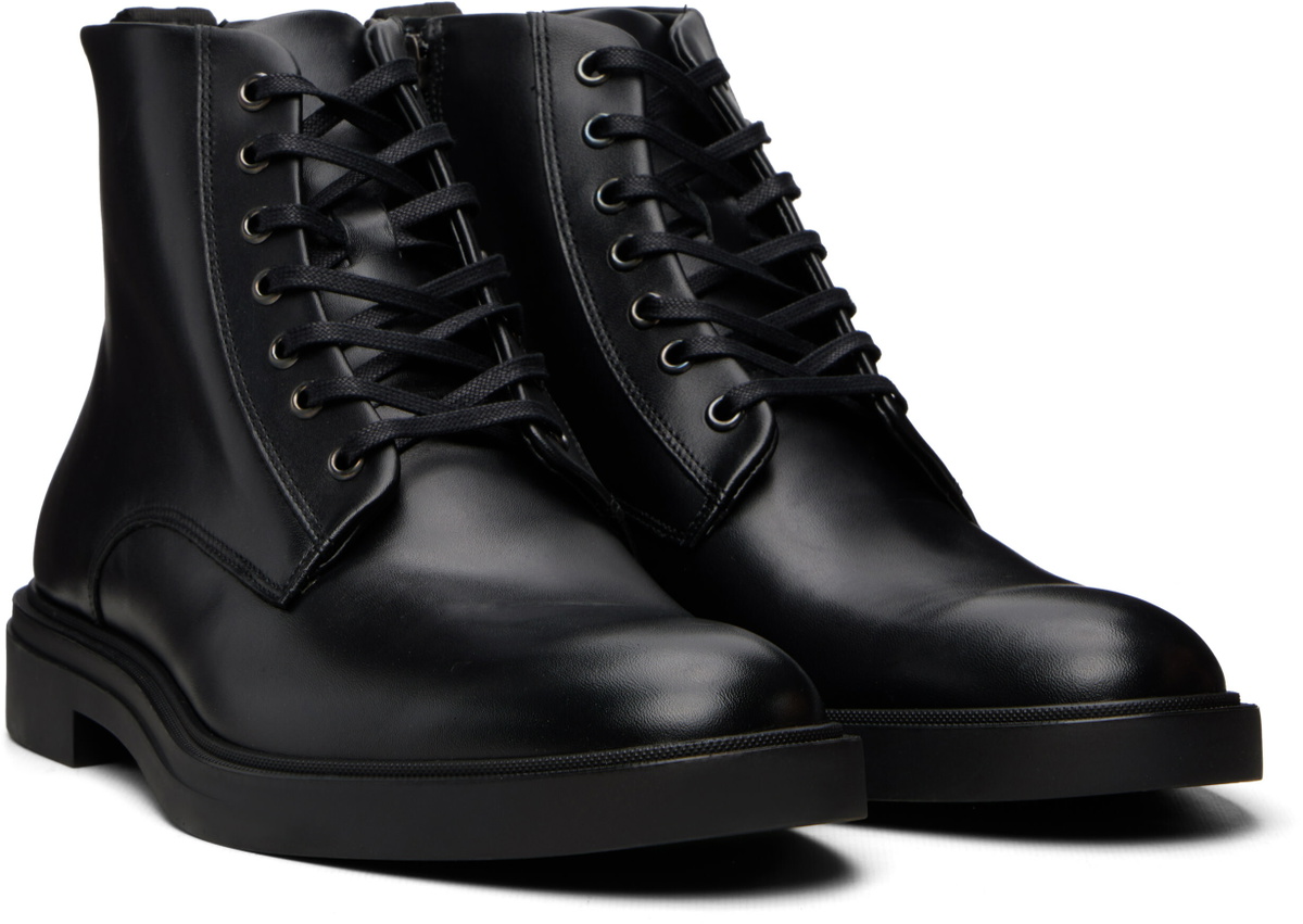 BOSS Black Side Zip Leather Lace-Up Boots