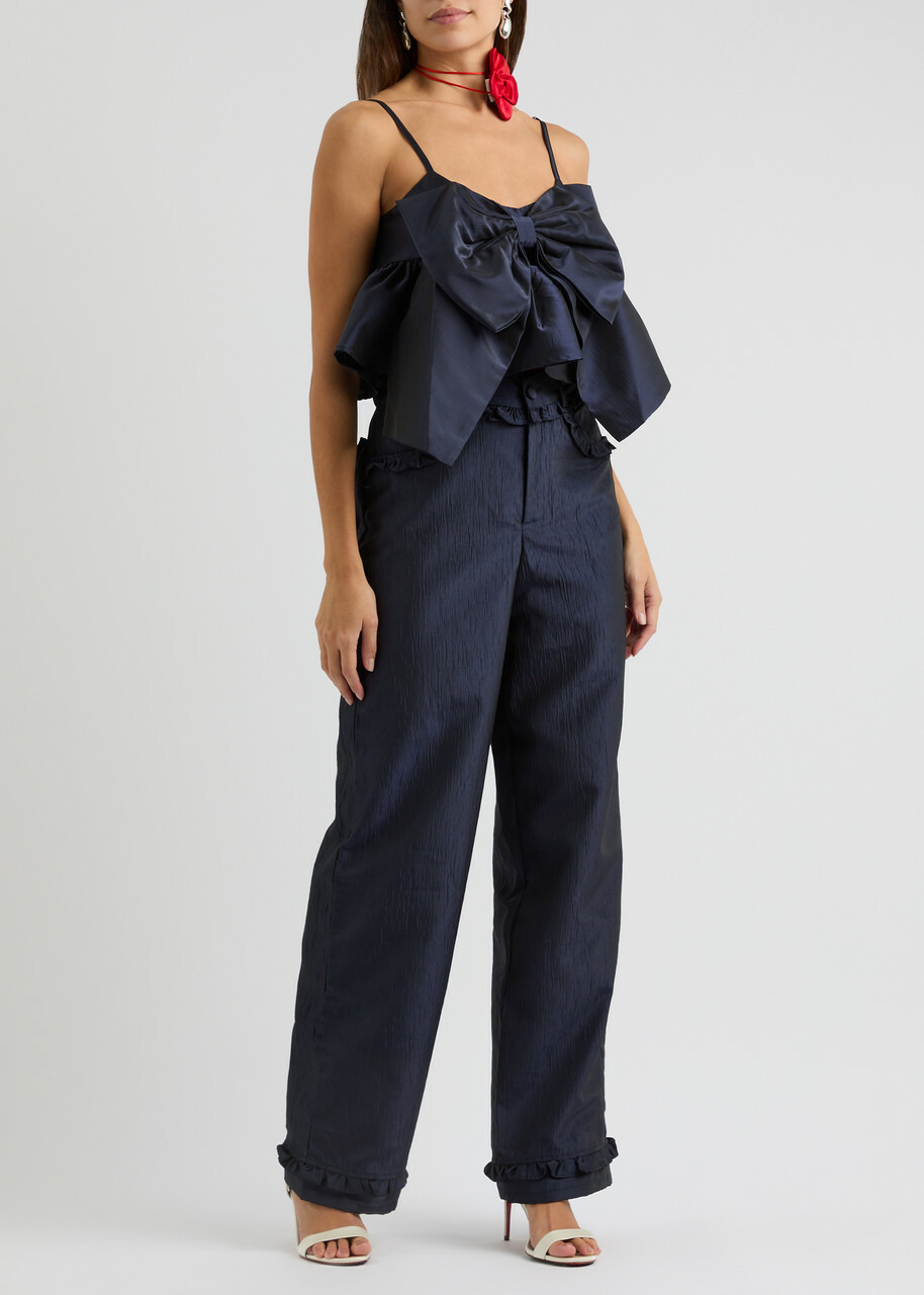 Sister Jane Pointe Bow-embellished Taffeta top Navy Sister Jane