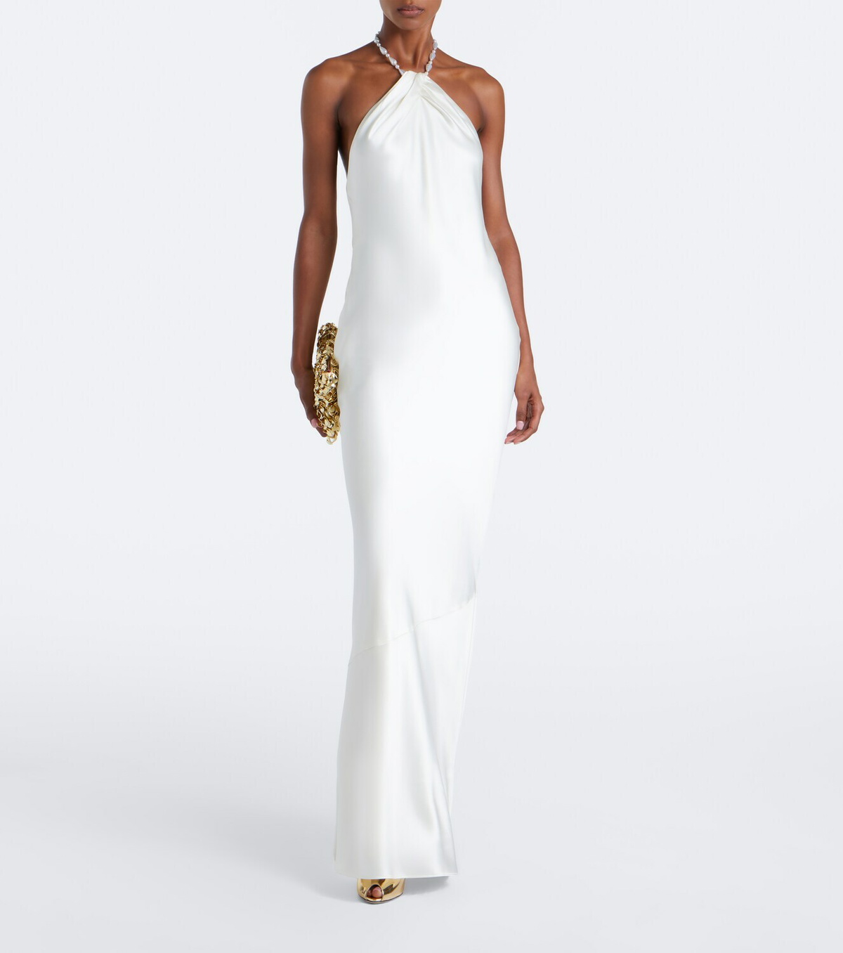 Retrofête Anat beaded halterneck satin maxi dress