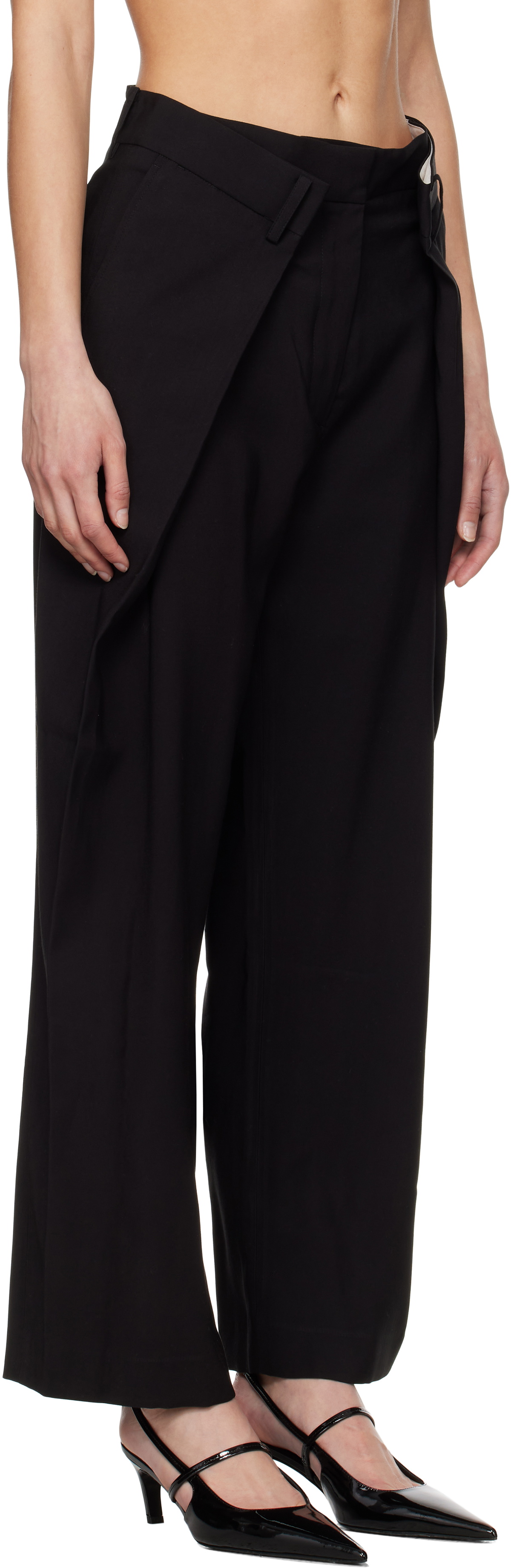 Rokh Black Pleated Wide Trousers