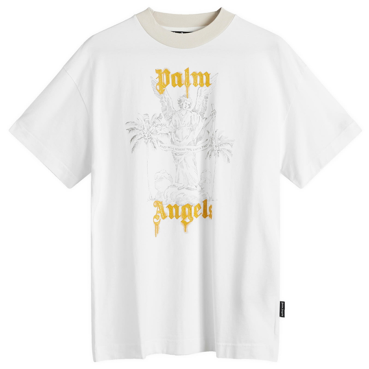 在庫わずか！【Palm Angels】STATEMENT PENCIL Tシャツ Palm Angels Men's Angel Pencil T-Shirt in White Palm Angels