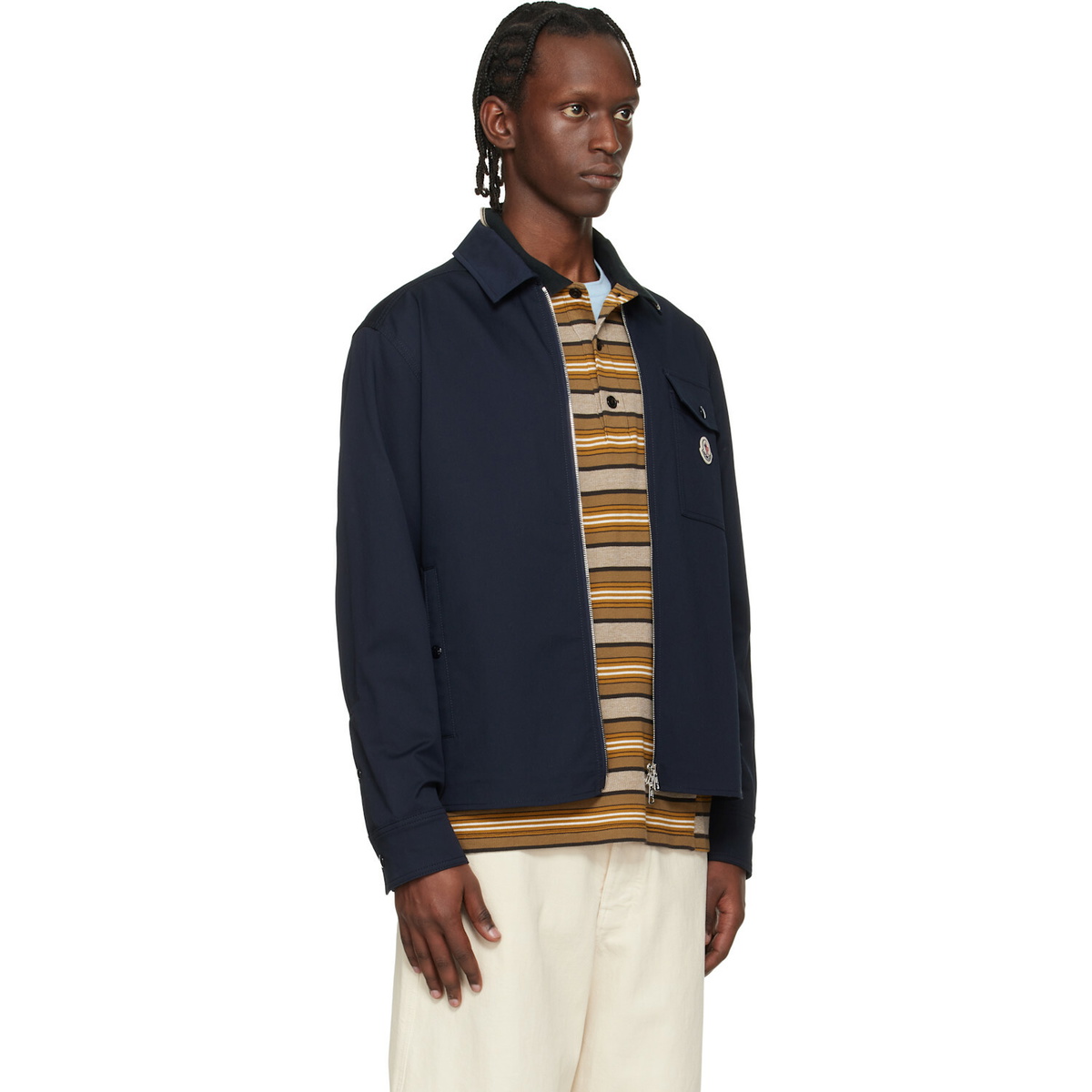 Moncler Navy Cotton Blend Gabardine Shirt Jacket