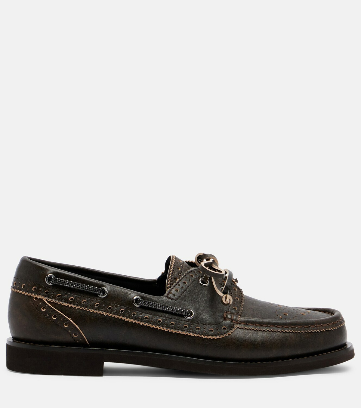 Brunello Cucinelli Monili leather boat shoes