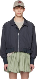 AARON ESH Gray Ruffled Bomber Jacket
