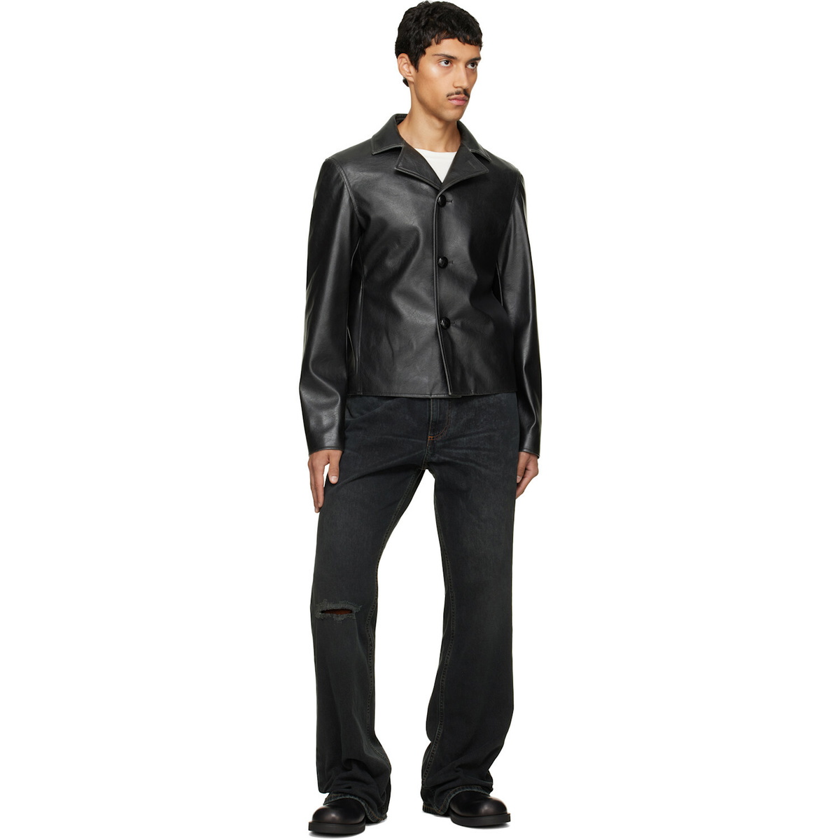 MM6 Maison Margiela Black Sports Faux-Leather Jacket