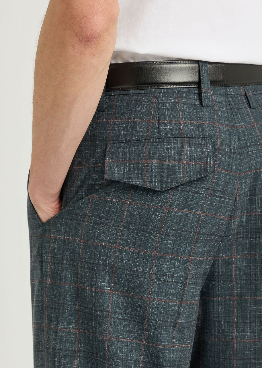 Jil Sander Checked Straight-leg Wool and Linen-blend Trousers Black