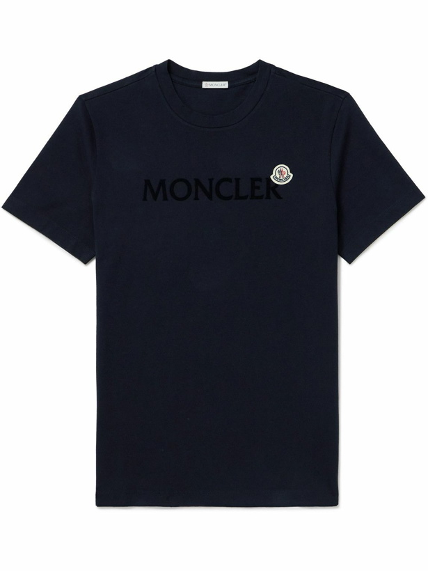 Photo: Moncler - Slim-Fit Logo-Flocked Cotton-Jersey T-Shirt - Blue