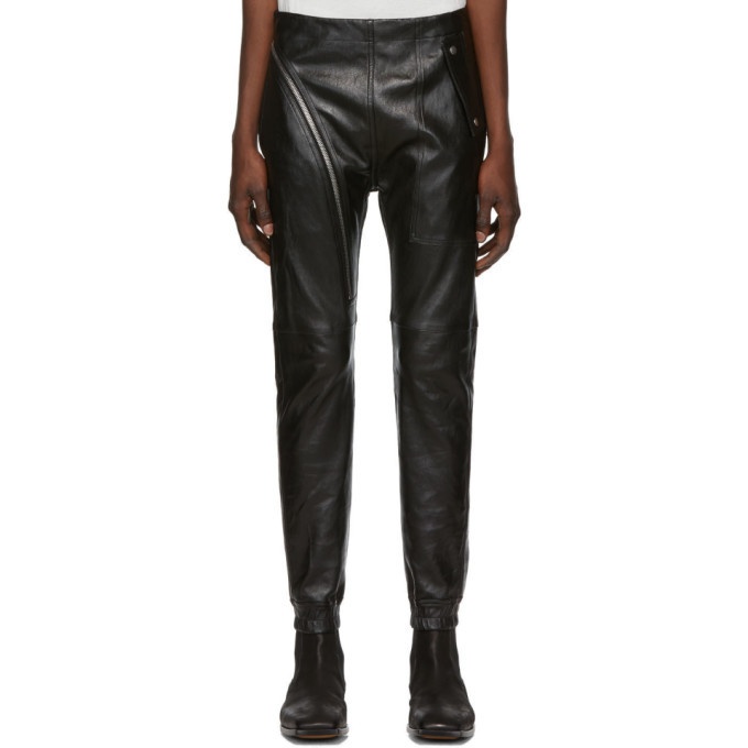 Rick Owens Black Leather Aircut Trousers Rick Owens