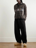 Story Mfg. - Polite Crochet-Trimmed Checked Organic Cotton-Velvet Sweatshirt - Brown