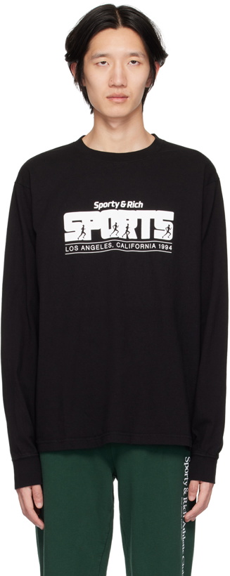 Photo: Sporty & Rich Black 'Sports' Long Sleeve T-Shirt