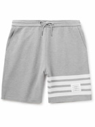 Thom Browne - Straight-Leg Striped Ribbed Cotton-Jersey Drawstring Shorts - Gray