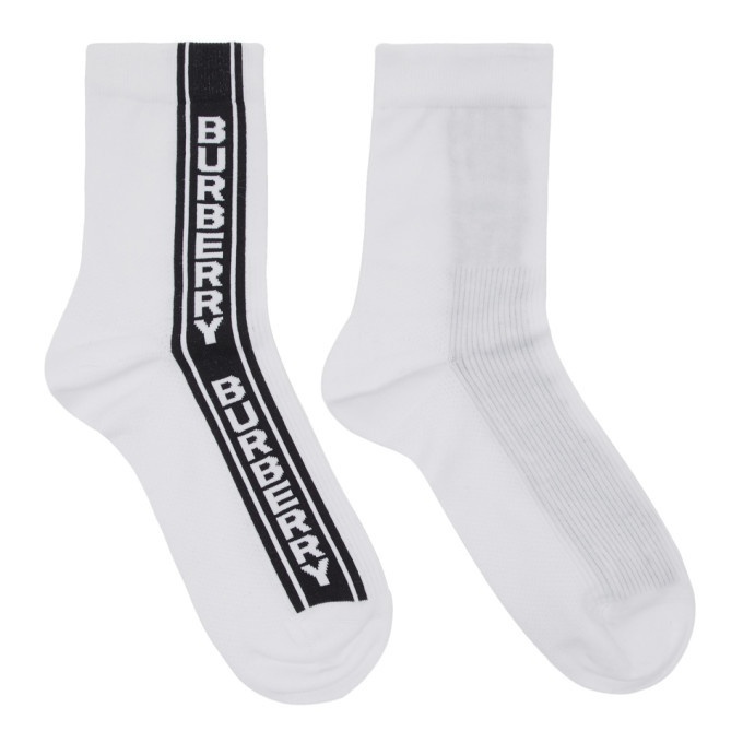 Photo: Burberry White Intarsia Logo Stripe Socks