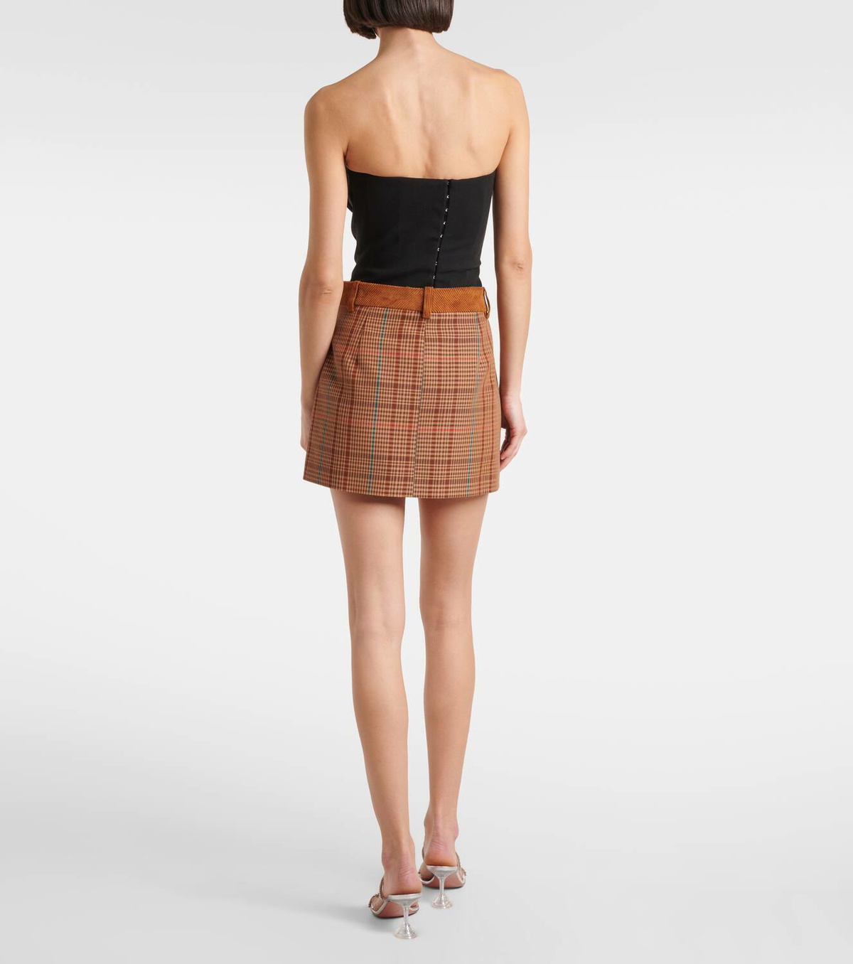Area Checked wool-blend miniskirt