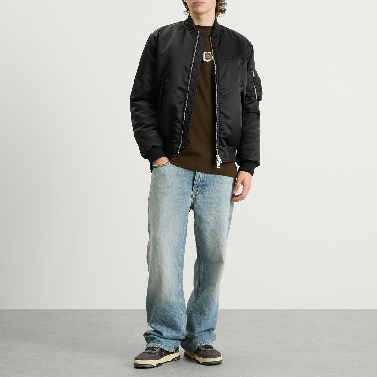 Gucci Men's Heavy Nylon Canvas Bomber Jacket in Black Gucci