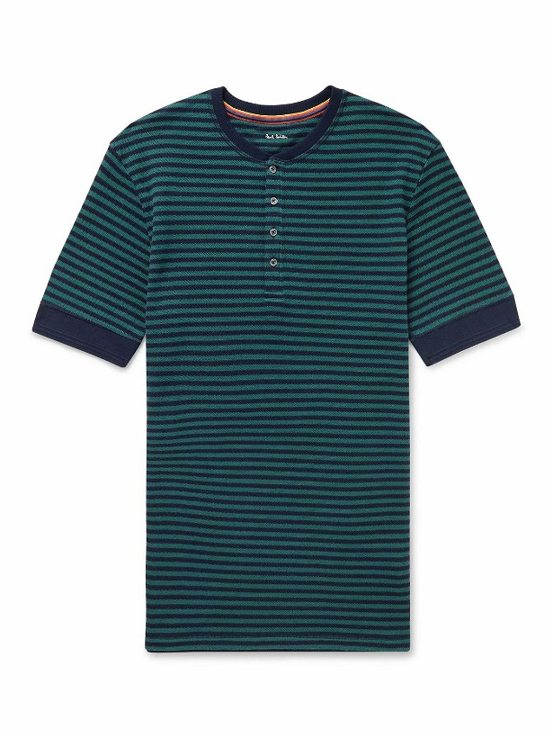 Photo: Paul Smith - Striped Cotton and Modal-Blend Piqué Henley T-Shirt - Green
