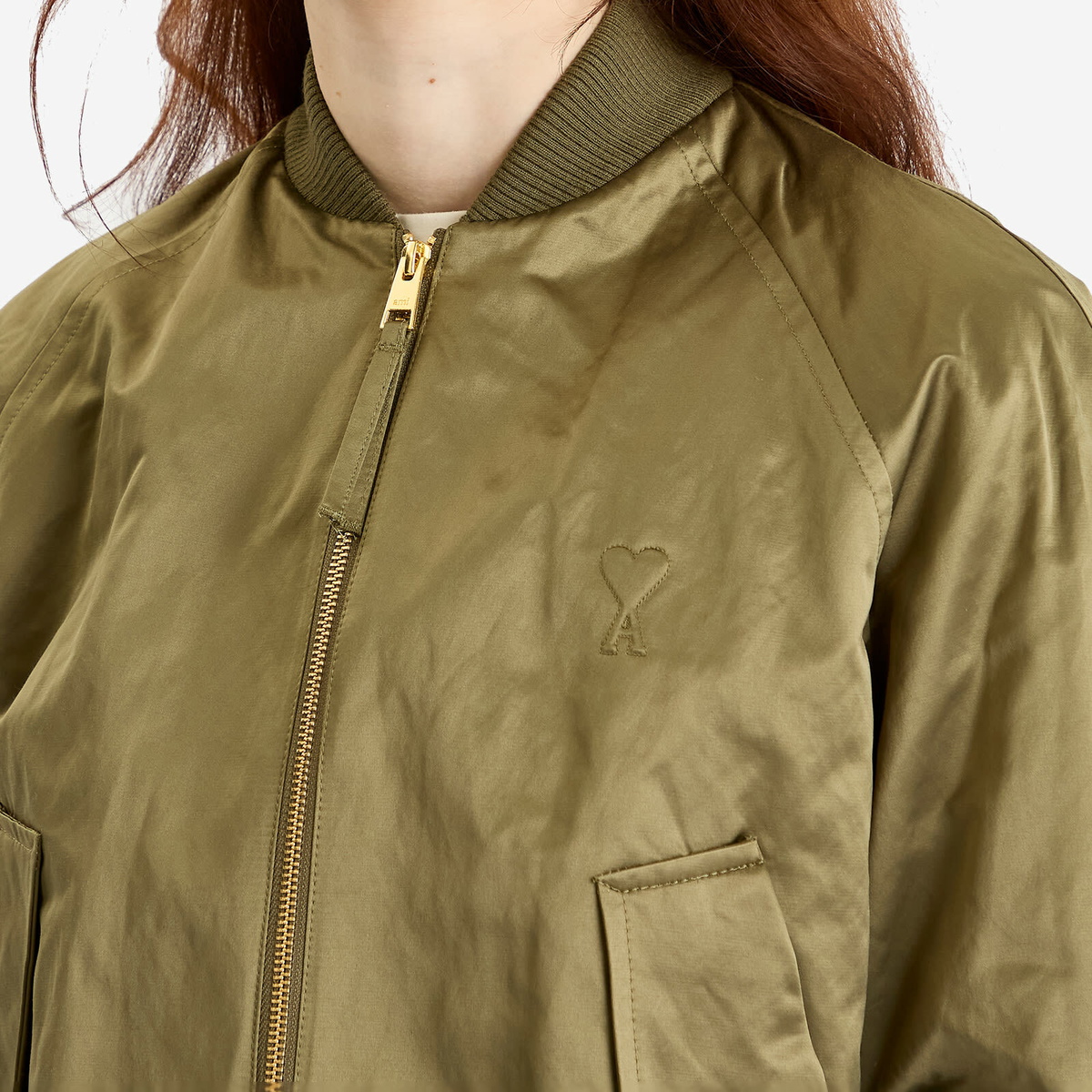 AMI Paris Women's De Coeur Bomber Jacket in Loden