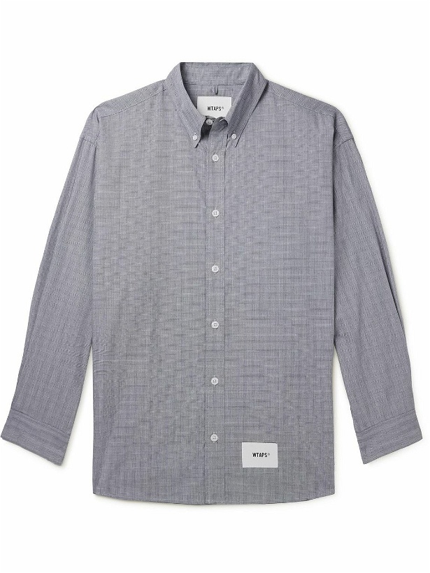 Photo: WTAPS - Button-Down Collar Logo-Print Prince of Wales Checked Cotton Shirt - Blue