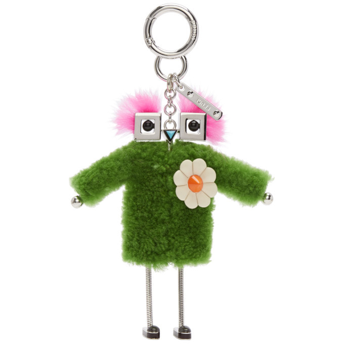 Fendi Green Shearling Teen Witch Charm Keychain Fendi
