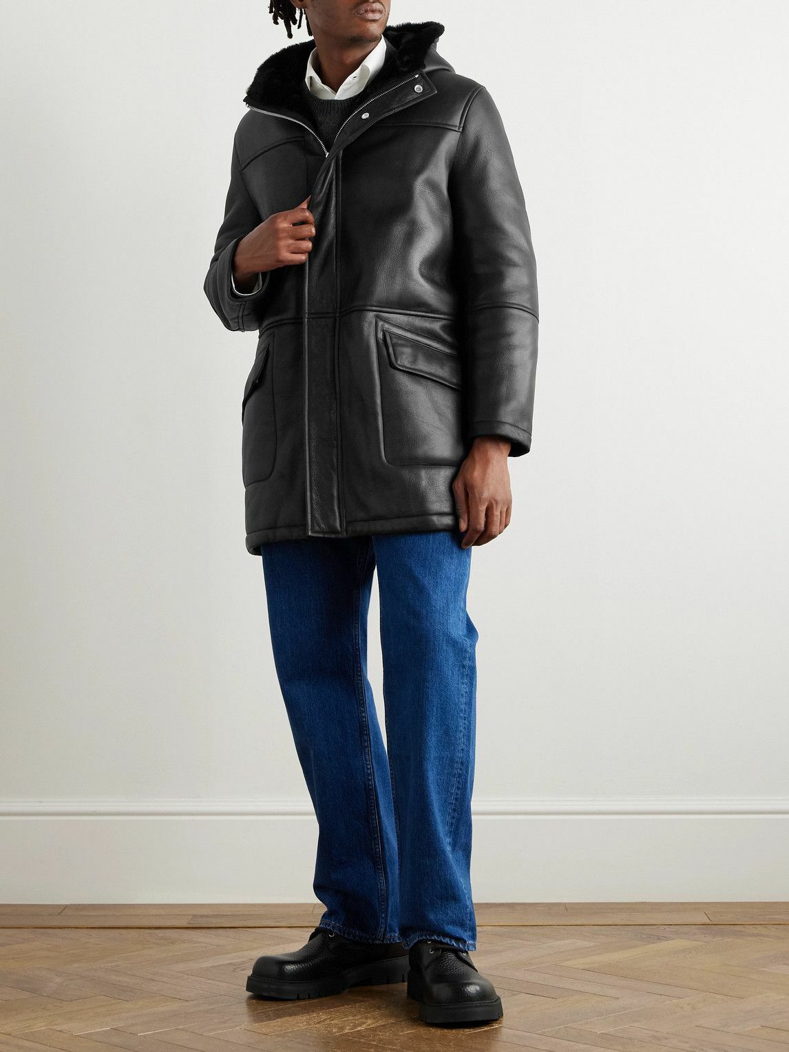 Yves Salomon - Shearling Hooded Coat - Black