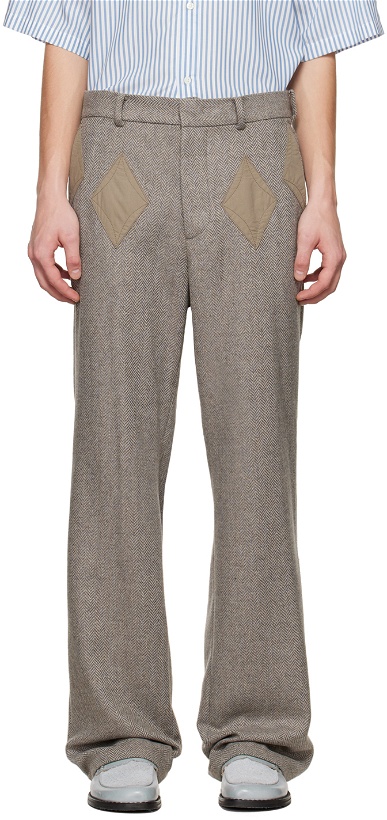 Photo: TheOpen Product SSENSE Exclusive Brown Diamond Patched Trousers